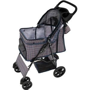 MonsterShop Blue Tartan Pet Stroller with Rain Cover & Caddy - Pet Type: Support up to 15kg MonsterShop Blue Tartan Pet Stroller with Rain Cover & Caddy - Pet Type: Support up to 15kg