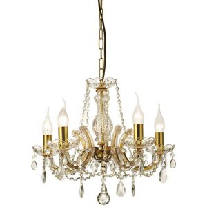 Inspired Lighting Gabrielle Chandelier - Glass Droplets & 5 Light E14 - Brass Finish Inspired Lighting Gabrielle Chandelier - Glass Droplets & 5 Light E14 - Brass Finish