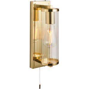 Netlighting Como Bathroom Wall Lamp Satin Brass Plate & Clear Ribbed Glass IP44 - Wall Lamp Netlighting Como Bathroom Wall Lamp Satin Brass Plate & Clear Ribbed Glass IP44 - Wall Lamp