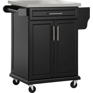 HOMCOM Kitchen Cart - Black - Storage Trolley with Drawer & Steel Top HOMCOM Kitchen Cart - Black - Storage Trolley with Drawer & Steel Top