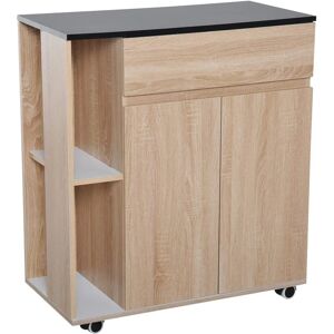 HOMCOM Kitchen Storage Trolley - Natural Wood, Locking Wheels HOMCOM Kitchen Storage Trolley - Natural Wood, Locking Wheels