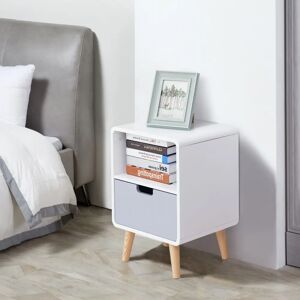 HOMCOM Bedside Cabinet - Scandinavian Design, Storage Nightstand with Drawer - White/Grey/Natural HOMCOM Bedside Cabinet - Scandinavian Design, Storage Nightstand with Drawer - White/Grey/Natural