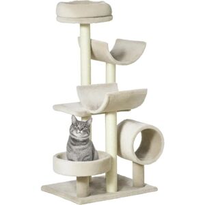 PawHut Large Cat Tree Beige - Multi-Level Scratching Post & Tunnel PawHut Large Cat Tree Beige - Multi-Level Scratching Post & Tunnel