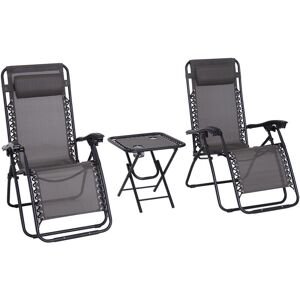 Outsunny Dark Grey 3PC Zero Gravity Chairs Set - Sun Lounger & Table Outsunny Dark Grey 3PC Zero Gravity Chairs Set - Sun Lounger & Table