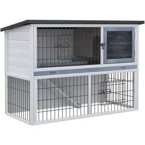PawHut Grey Rabbit Hutch with Run and Removable Tray - Small Animal PawHut Grey Rabbit Hutch with Run and Removable Tray - Small Animal