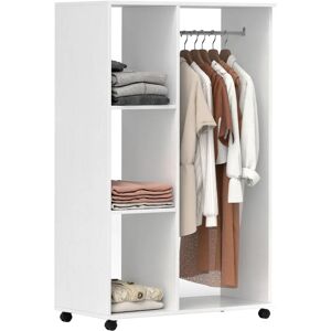 HOMCOM Wardrobe - Rolling Open Wardrobe with Shelves & Rail - White HOMCOM Wardrobe - Rolling Open Wardrobe with Shelves & Rail - White