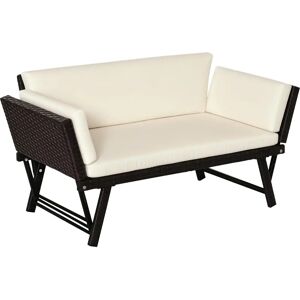 Outsunny 2 in 1 Rattan Folding Chaise Lounger - Garden Beige Outsunny 2 in 1 Rattan Folding Chaise Lounger - Garden Beige