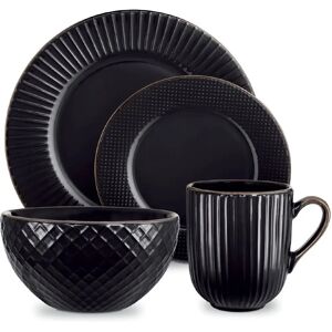 Tower T867002BLK Empire 16 Piece Dinnerware Set - Stoneware, Black, Brass Tower T867002BLK Empire 16 Piece Dinnerware Set - Stoneware, Black, Brass
