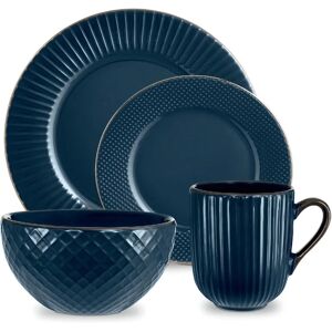 Tower Empire 16 Piece Dinnerware Set - Midnight Blue, Brass, Stoneware Tower Empire 16 Piece Dinnerware Set - Midnight Blue, Brass, Stoneware