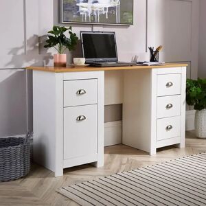 Home Source Cream Pedestal Desk - Desk Home Source Cream Pedestal Desk - Desk