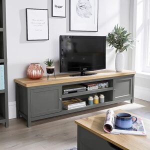 Home Source Dark Grey Oak TV Stand - 180cm - 2 Door - Large TV Cabinet Home Source Dark Grey Oak TV Stand - 180cm - 2 Door - Large TV Cabinet