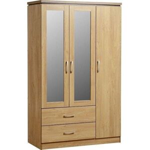 Seconique Charles Oak 3-Door Wardrobe with Mirrors - Bedroom Storage Seconique Charles Oak 3-Door Wardrobe with Mirrors - Bedroom Storage