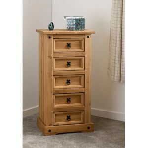 Seconique Corona Pine Tall 5 Drawer Chest - Distressed Waxed Finish Seconique Corona Pine Tall 5 Drawer Chest - Distressed Waxed Finish
