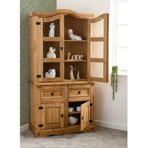 Seconique Corona Pine and Glass 4 Door Buffet Hutch Seconique Corona Pine and Glass 4 Door Buffet Hutch