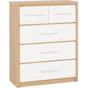 Seconique Seville 3+2 Drawer Chest White High Gloss/Light Oak Effect Veneer Seconique Seville 3+2 Drawer Chest White High Gloss/Light Oak Effect Veneer