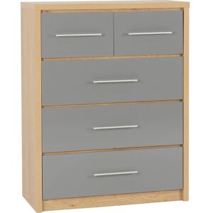 Seconique Santos 3+2 Drawer Chest - Grey High Gloss/Light Oak Effect Veneer Seconique Santos 3+2 Drawer Chest - Grey High Gloss/Light Oak Effect Veneer