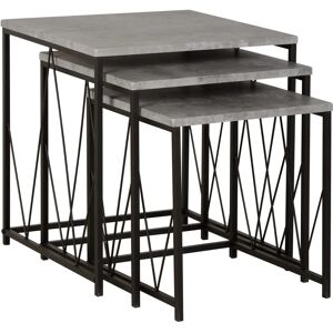 Seconique Athens Black Metal Frame Nest of Tables - Concrete Effect Top Seconique Athens Black Metal Frame Nest of Tables - Concrete Effect Top