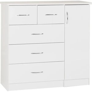 Seconique Nevada White High Gloss 1 Door 5 Drawer Wardrobe - Wardrobe Seconique Nevada White High Gloss 1 Door 5 Drawer Wardrobe - Wardrobe