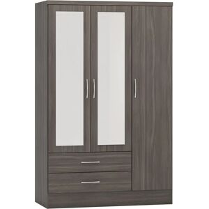 Seconique Nevada 3 Door 2 Drawer Mirrored Wardrobe - Black Wood Grain Seconique Nevada 3 Door 2 Drawer Mirrored Wardrobe - Black Wood Grain