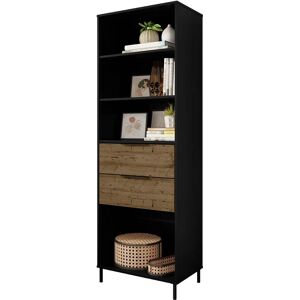 Seconique Madrid Black & Acacia 2-Drawer Bookcase - Industrial Chic Seconique Madrid Black & Acacia 2-Drawer Bookcase - Industrial Chic