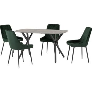 Seconique Athens Green Velvet Dining Set - Concrete Effect/Black Rectangular Table with 4 Chairs Seconique Athens Green Velvet Dining Set - Concrete Effect/Black Rectangular Table with 4 Chairs