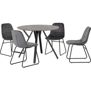 Seconique Athens Concrete Effect Grey Velvet Dining Set with Lukas Chairs - 4 Chairs Seconique Athens Concrete Effect Grey Velvet Dining Set with Lukas Chairs - 4 Chairs