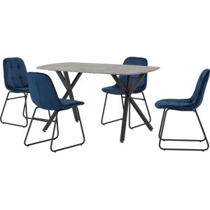 Seconique Athens Concrete Effect Blue Velvet Dining Set - Dining Set Seconique Athens Concrete Effect Blue Velvet Dining Set - Dining Set
