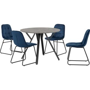 Seconique Lukas Blue Velvet Round Dining Set - Dining Set Seconique Lukas Blue Velvet Round Dining Set - Dining Set