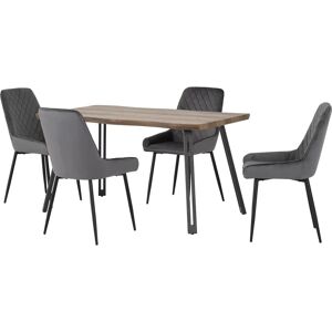 Seconique Quebec Wave Edge Dining Table - Dining set with 4 Grey Velvet Chairs Seconique Quebec Wave Edge Dining Table - Dining set with 4 Grey Velvet Chairs