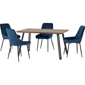 Seconique Quebec Medium Oak Dining Set with Blue Velvet Chairs Seconique Quebec Medium Oak Dining Set with Blue Velvet Chairs