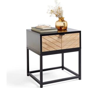 VonHaus - Chevron End Table 1 Drawer - Black Wood - End Table VonHaus - Chevron End Table 1 Drawer - Black Wood - End Table