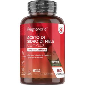 WeightWorld Aceto di mele con madre 1860mg - Probiotici - 180 capsule - Aceto di mele con madre 1860mg - Probiotici aggiunti - 180 capsule di aceto di mele con pepe di Cayenna, curcuma e radice di zenzero WeightWorld Aceto di mele con madre 1860mg - Probiotici - 180 capsule - Aceto di mele con madre 1860mg - Probiotici aggiunti - 180 capsule di aceto di mele con pepe di Cayenna, curcuma e radice di zenzero