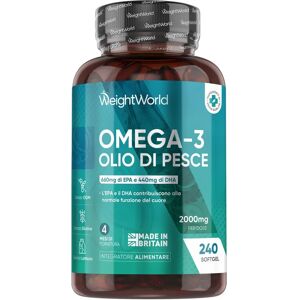 WeightWorld Omega 3 Fish Oil 2000mg - 240 Capsules - High Strength WeightWorld Omega 3 Fish Oil 2000mg - 240 Capsules - High Strength