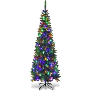 SHATCHI 7Ft/2.1M Pre Lit Artificial Green Slim Christmas Tree - Christmas Tree SHATCHI 7Ft/2.1M Pre Lit Artificial Green Slim Christmas Tree - Christmas Tree