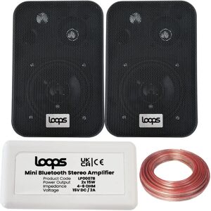 Loops SMART HOME Bluetooth Amplifier & 2 Wall Mount Speakers - Compact HiFi Amp Loops SMART HOME Bluetooth Amplifier & 2 Wall Mount Speakers - Compact HiFi Amp