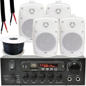Loops Outdoor Bluetooth Speaker Kit 4x 60W White Stereo Amplifier Garden BBQ Parties - Outdoor Bluetooth Speaker System Loops Outdoor Bluetooth Speaker Kit 4x 60W White Stereo Amplifier Garden BBQ Parties - Outdoor Bluetooth Speaker System