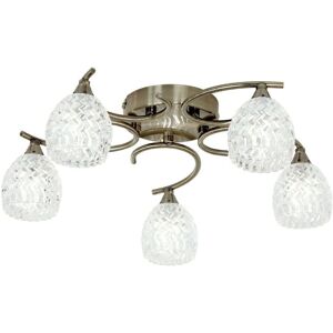 Brass Textured Glass 5 Bulb Semi Flush Ceiling Light - Ceiling Light Brass Textured Glass 5 Bulb Semi Flush Ceiling Light - Ceiling Light