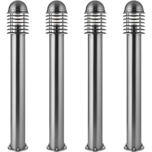 Polished Steel Outdoor Bollard Light 4 Pack - Pathway Lamp Polished Steel Outdoor Bollard Light 4 Pack - Pathway Lamp