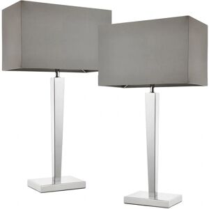 Loops 2 Pack Rectangular Table Lamp Light Modern Chrome & Grey Shade - Table Lamp Loops 2 Pack Rectangular Table Lamp Light Modern Chrome & Grey Shade - Table Lamp