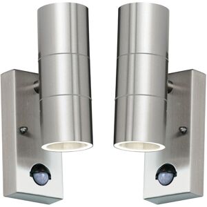 Loops 2 PACK IP44 Outdoor Accent Light & PIR GU10 Stainless Steel Up & Down Wall Lamp - Wall Lamp Loops 2 PACK IP44 Outdoor Accent Light & PIR GU10 Stainless Steel Up & Down Wall Lamp - Wall Lamp