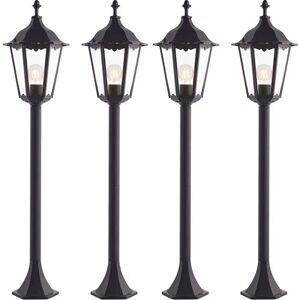 Loops 4 Pack Outdoor Lamp Post Lantern Bollard Light - Garden LED - Black - 1m Tall - Dimmable - Classic Design Loops 4 Pack Outdoor Lamp Post Lantern Bollard Light - Garden LED - Black - 1m Tall - Dimmable - Classic Design