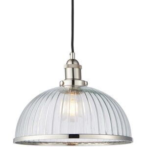 Loops - Ribbed Glass Dome Pendant - Nickel - Pendant Light Loops - Ribbed Glass Dome Pendant - Nickel - Pendant Light