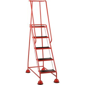 Loops 5 Tread Mobile Warehouse Steps RED 1.94m Portable Safety Ladder & Wheels - Ladder Loops 5 Tread Mobile Warehouse Steps RED 1.94m Portable Safety Ladder & Wheels - Ladder