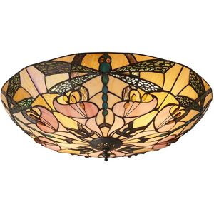 Loops Tiffany Glass Semi Flush Ceiling Light - Dragonfly Round Inverted Shade - Ceiling Light Loops Tiffany Glass Semi Flush Ceiling Light - Dragonfly Round Inverted Shade - Ceiling Light