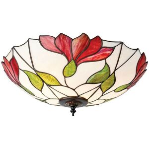 Loops Tiffany Glass Semi Flush Ceiling Light - Red Flower - Ceiling Light Loops Tiffany Glass Semi Flush Ceiling Light - Red Flower - Ceiling Light