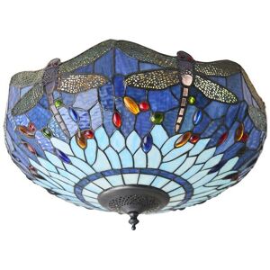 Loops Tiffany Glass Semi Flush Ceiling Light Blue Dragonfly - Ceiling Light Loops Tiffany Glass Semi Flush Ceiling Light Blue Dragonfly - Ceiling Light