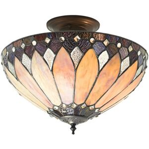Loops Tiffany Glass Semi Flush Ceiling Light Cream Bronze - Ceiling Light Loops Tiffany Glass Semi Flush Ceiling Light Cream Bronze - Ceiling Light