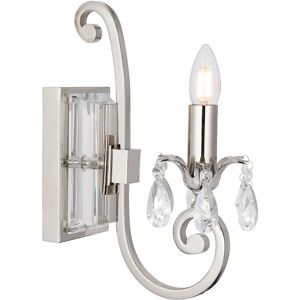 Loops Esher Luxury Single Curved Arm Wall Light Bright Nickel Crystal Drop - Wall Light Loops Esher Luxury Single Curved Arm Wall Light Bright Nickel Crystal Drop - Wall Light