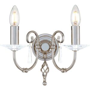 Loops Twin Wall Light - Glass Droplets Swirl Finial - Polished Nickel - E14 60W - Wall Light Loops Twin Wall Light - Glass Droplets Swirl Finial - Polished Nickel - E14 60W - Wall Light