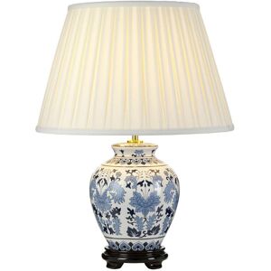 Loops Table Lamp Wooden Base Ivory Box Pleat Shade Blue/White LED E27 60w - Table Lamp Loops Table Lamp Wooden Base Ivory Box Pleat Shade Blue/White LED E27 60w - Table Lamp